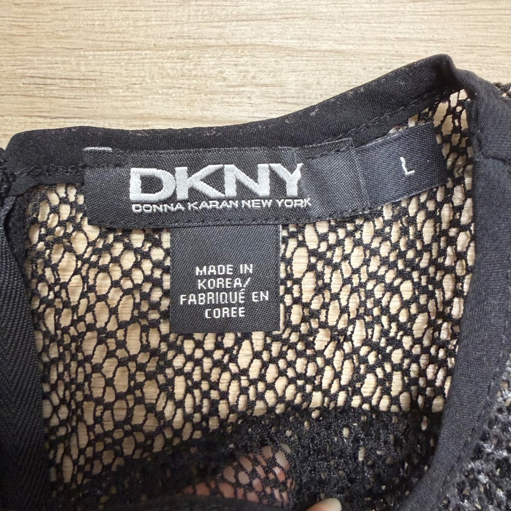 DKNY Womens Black Cold Shoulder Mesh Long Sleeve Dress Whimsigoth Large - Picture 8 of 12